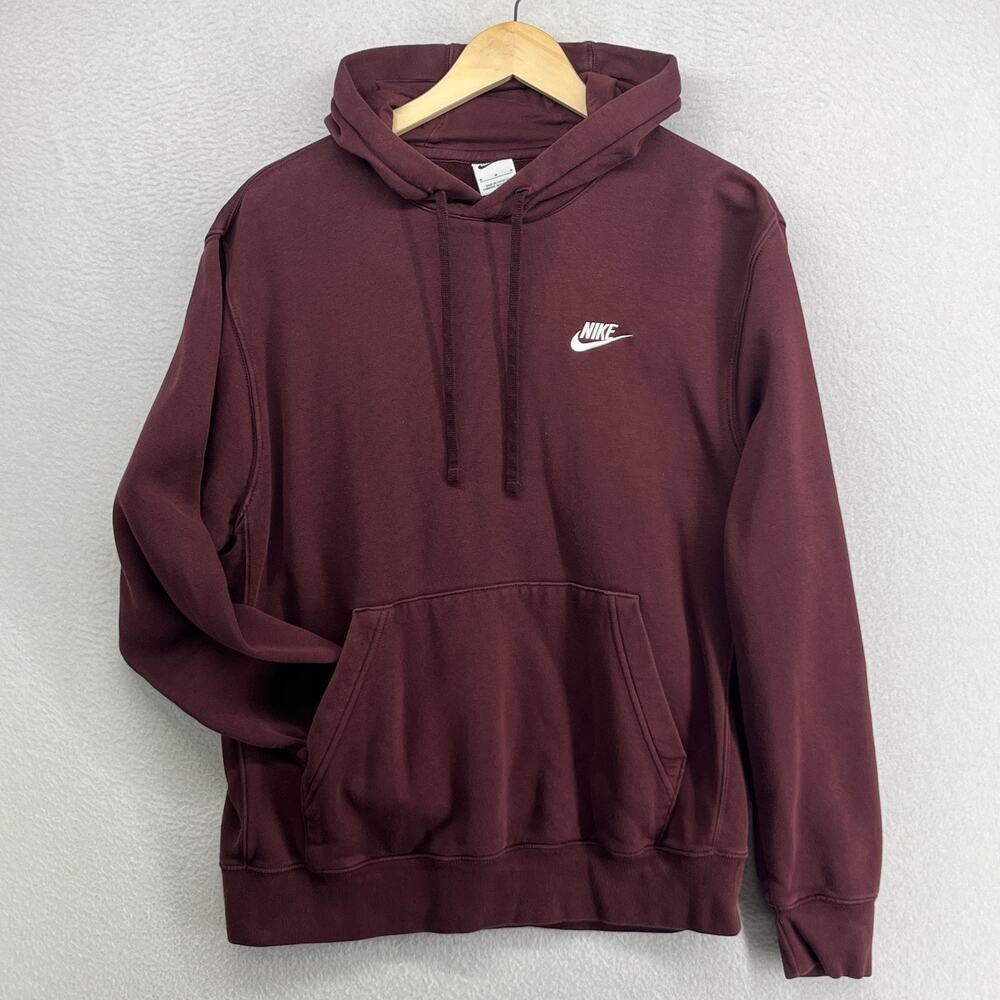 NIKE Hoodie Mens M Sportswear Club Fleece Sweatshirt Cotton Blend Burgundy